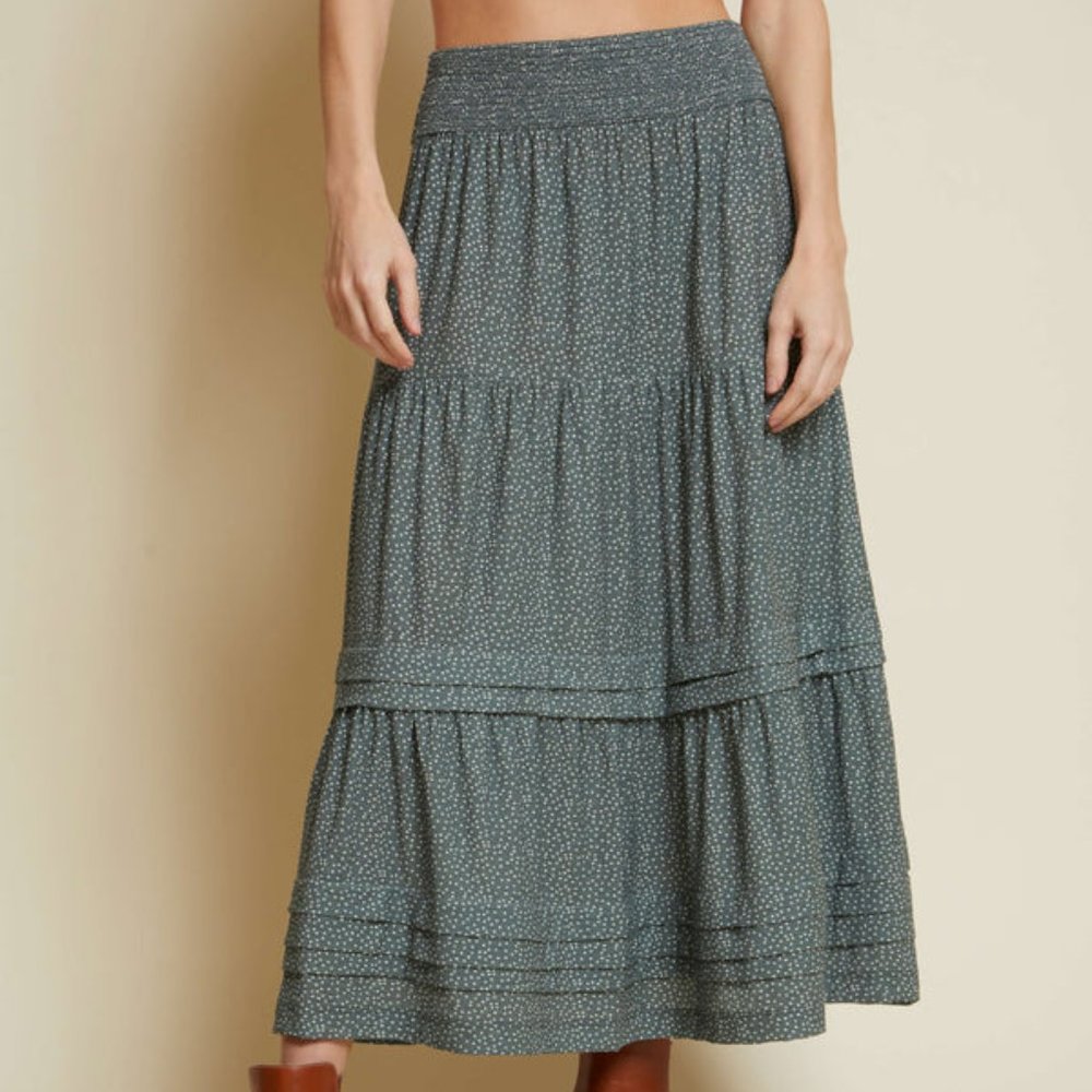 Janine Midi Skirt -- gray polka dot print